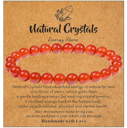 Sahoottie Carnelian Bracelet Red Bracelets Red Agate Crystal 8mm Bead Bracelet Red Ladies Jewellery