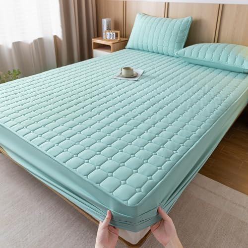 HAIBA Matratzenschoner 180 x 200 cm blau grün SPANNBETTLAKEN Matratzenhöhe bis 30 cm Weich Mikrofaser Matratzen Topper - Matratzenschoner Unterbett auch für Boxspring-Betten