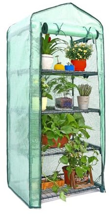 AMEEDA Camminare in Serra da Giardino Serra a 4 Ripiani in Ferro con Ripiani for Esterni, Mini Giardino, Serra Calda, casa da Giardino Calda (Senza Supporto in Ferro)