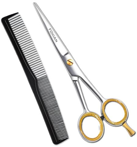 Foxian Ciseaux de coiffure professionnels pour barbiers et coiffeurs 6 pouces en acier inoxydable avec peigne pour hommes et femmes