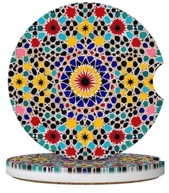 AMREWQYL Lot de 2 dessous de verre absorbants en céramique imprimés de couleur marocaine pour voiture
