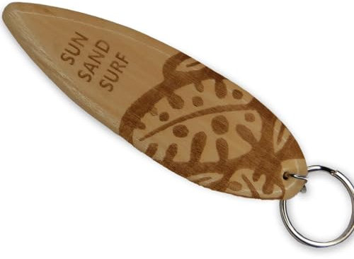 AXLorange Mini Surfbrett Hawaii Schlüsselanhänger aus Holz, mit Schriftzug, ca. 10 x 3,2 cm (Sun Sand Surf)
