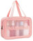 Qaestuan Trousse de Toilette Femme Homme Voyage Trousse de Toilette Transparente Grande Capacité PVC Étanche Trousse Maquillage Femme Imperméable Sac Cosmétique Organisateur de Voyage Rose