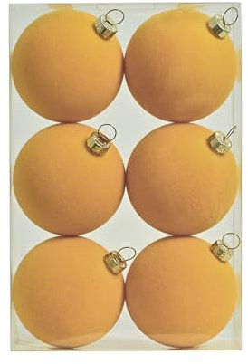 6 Pcs Velvet Christmas Balls, 2.36 Flocked Christmas Tree Ball Ornaments, Shatterproof Plastic Xmas Baubles Christmas Tree Decorations for Party Christmas Tree Decor (Yellow)