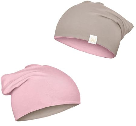 MAYLILY - Mütze - Doppelseitige Mütze - Zweifarbige Beanie - Bambusmütze - Bambuskappe - Kindermütze - Bambushaube Baby - Bambushut - (DE/NL/SE/PL, Numerisch, 34, 46, Blush pink - Taupe)