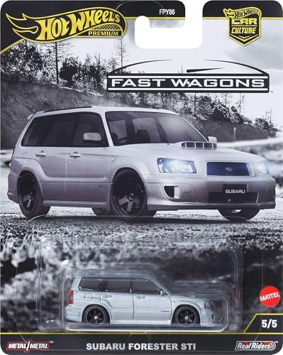 Hot Wheels Premium Car Culture Spielzeugauto im Maßstab 1:64 Druckguss Subaru Forester STI, Ronin Run 2 Fahrzeug mit echten Riders Reifen