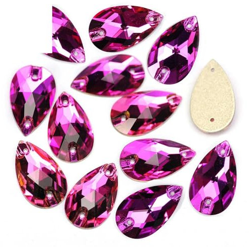 3230 Gotas AAAAA para coser cristales planos para vestidos, ropa y joyas, color fucsia, 13 x 22 mm, 36 unidades