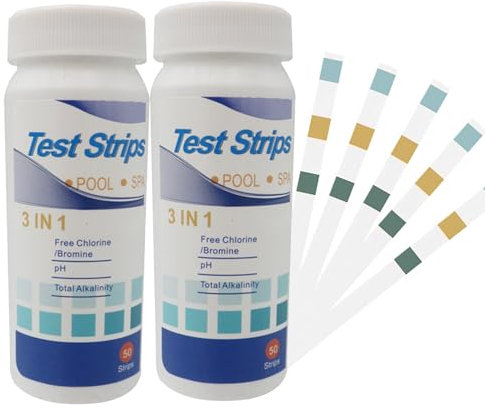 Pool Teststreifen,Pool Tester Ph Und Chlor,3 In 1 Pool-Teststreifen FüR Spa,Wert Test Wassertester Pooltester FüR Spa,Streifen Messgerät Wasser Whirlpool Messen Ph-Wert (100)