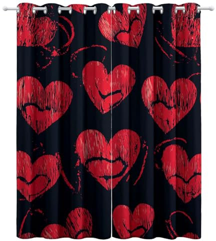 CozyRest Wohnzimmer Vorhänge Liebesthema romantische rote Herzen Schwarz Ösen Gardinen mit Blickdichte Thermo Vorhang Kälteschutz Blackout Curtain Kinderzimmer Schlafzimmer Ösenvorhang 160 x 140 cm