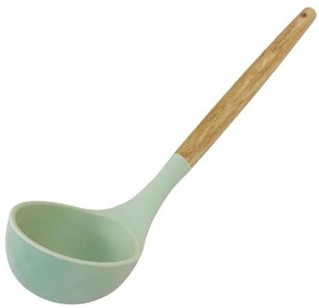 Fackelmann Mestolo da cucina in silicone, utensile con manico con manico in legno di Hevea, temperatura massima consigliata 230°C, lavare a mano, dimensioni 31,5x8x5cm, Linea Ocean