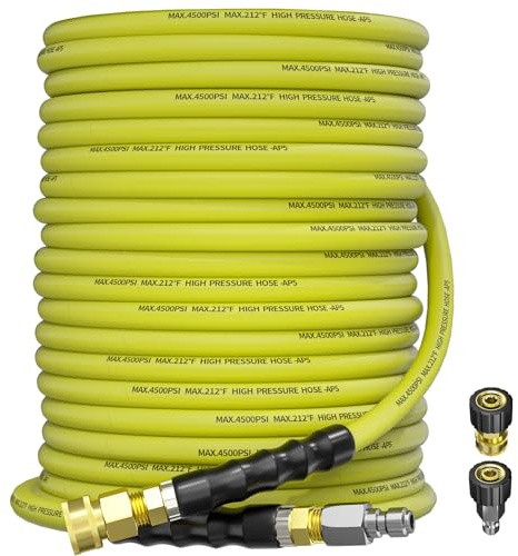 TechSweepPro 100FT Pressure Washer Hose 3/8 4500PSI Kink Resistant | Power Washer Hose Steel wire braided Kink resistant, Quick connect fittings, For hot & cold water, M22 Adapter
