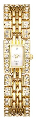 JewelryWe Damenuhr Rechteckig Diamant Uhr: Glitzer Strass Analog Quarz Armbanduhr Damen Gold Metallarmband Ultradünn Klein Luxuriöse Elegante Uhr mit Eckigem Zifferblatt
