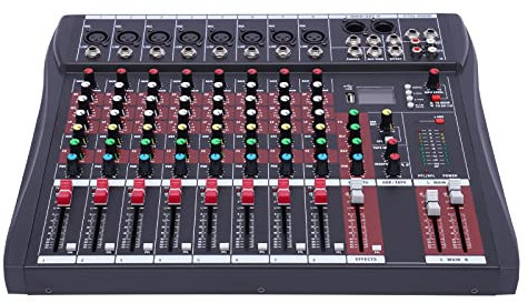 DJ Mischer,8 Kanal Sound Audio Mixer,Bluetooth USB Live Studio Mischpult Verstärker,LCD-Anzeige,Überwachung in Echtzeit,für Heim-KTV, Campus-Sprache, Konferenzen, Bars, Bühnenauftritte