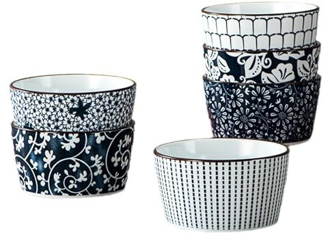 6Pcs 7oz Ceramic Ramekin Set, Ramekins Ceramic Cups for Pudding, Creme Brulee, Lava Cakes, Custard Cups, Souffle, Porcelain Dipping Sauce Bowls, Japanese Pudding Cup, Dishwasher Microwave and Oven Saf