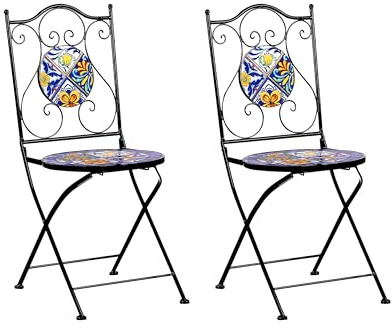 Beliani Set of 2 Iron Garden Chairs Black with Metal Legs Foldable CORIANO