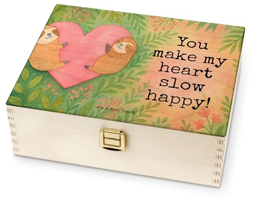 Mr. & Mrs. Panda teekiste holz Faultiere Herz Design - Geschenk, Teedose, Freund, für Frauen, Teebox, Tee-Aufbewahrungsbox, Valentinstag, Hochzeitstag, Box Teebeutel, Hocheitstag, Paare, Tee, Männer