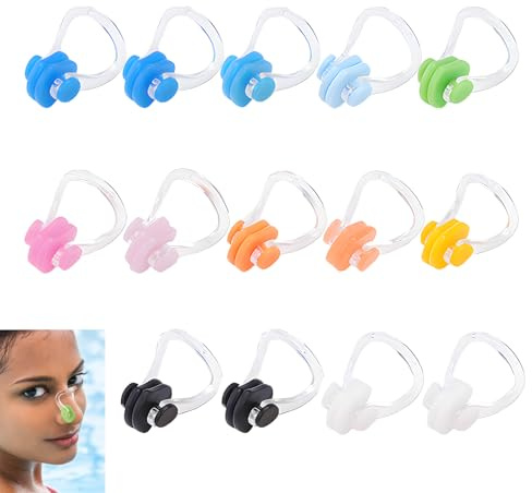 14 pinzas nasales para natación, tapones para la nariz, protección nasal para nadar y bucear, reutilizables, coloridas pinzas para la nariz, adecuadas para niños y adultos, uso universal (11 colores)