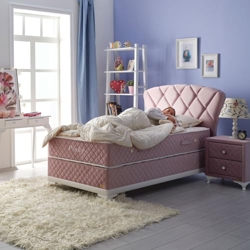 Bambi Boxspringbett 120x200 mit Matratze & Stauraum – Pinky Bett mit 7-Zonen Taschenfederkernmatratze – Liegehöhe 67 cm – Ohne Nachtisch