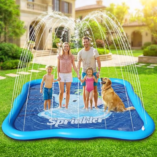 Luxfero Splash Pad,210 cm Tapete de Juegos de Agua,Almohadilla para Rociadores,Almohadilla para Aspersor para Niños y Perros,Juegos de Agua para Exterior para Actividades Aire Fiesta Playa Jardín