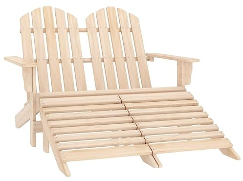 IBUQDDV Adirondack Gartenbank 2-Sitzer mit Fußteil aus massivem Tannenholz, robuste und witterungsbeständige Doppelbank für Terrasse und Garten, ergonomische Sitzgelegenheit