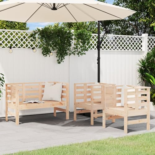 Hoopleep 3-TLG. Garten-Lounge-Set aus massivem Kiefernholz, Outdoor Möbel für Terrasse & Garten, Bequeme Sitzgruppe für 2 Stühle & 1 Bank, Robustes Holz-Set