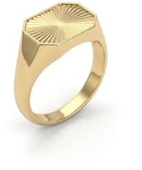 Suzan Gold® 375 Echtgold Siegelring für Damen und Herren mit gravierter Oberfläche massiv elegant hypoallergen – Solarius Crest – zeitloser Goldring im modernen Statement Design