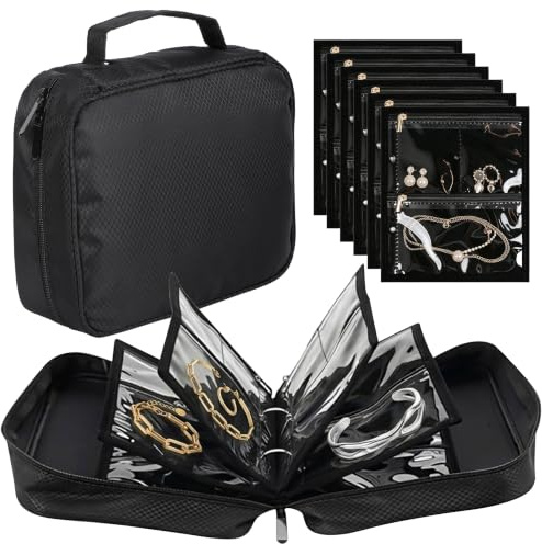 Travel Jewelry Storage Box, Jewelry Storage Clip, Detachable Page Organizer | Transparent Zipper Velvet Bag Jewelry Storage Clip, Used for Travel Storage of Earrings, Rings, Necklaces, Bracelets