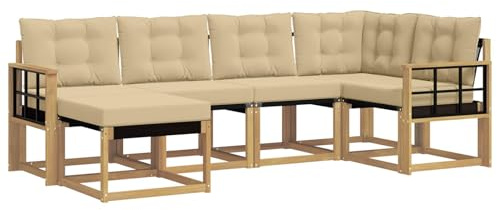 vidaXL Outdoor-Sofagarnitur mit Kissen 6 pcs Weiß und Beige, Moderne Outdoor-Sofa-Sitzgruppe, stylische Gartenmöbel, robuste Terrassenmöbel, Bequeme Lounge für den Garten