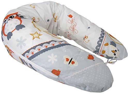 Rawstyle XXL Bezug für Stillkissen **36 MOTIVE** (Eulen Grau/Orange) Baby Lagerunskissen Lang Seitenschläferkissen 170 cm
