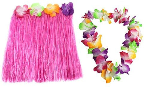 Déguisement hawaïen rose pour fille avec collier multicolore