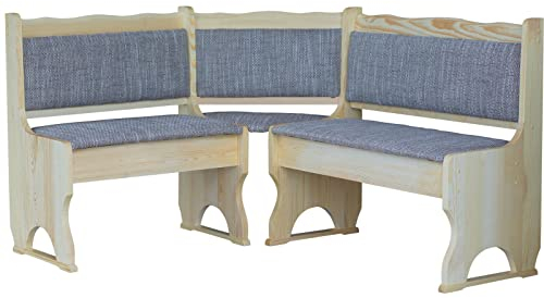 k koma Elegante Eckbank aus massivem Kiefernholz, lackiert und mit beigem Polster – (100 x 140 cm)