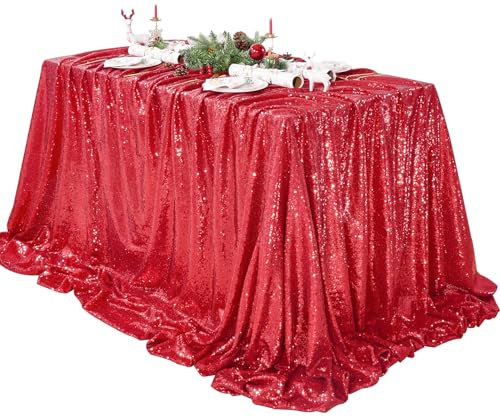 QueenDream Pailletten-Tischdecke, 152,4 x 250,9 cm, glitzernd, für Brautparty, Geburtstag, Verlobung, Hochzeit, Party-Dekorationen