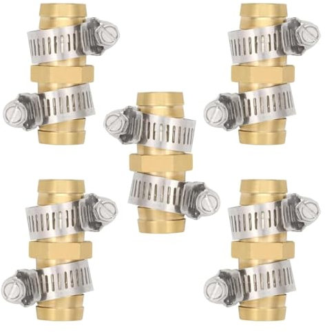 cozyou 5 Stück 3/4 Zoll Messing Garten Wasserschlauch Reparatur Mender Schlauchverbinder mit Edelstahlklemme