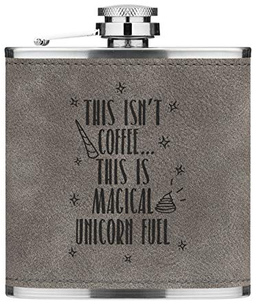 Dieses Isn'T Kaffee Dies Ist Einhorn Kraftstoff 6oz Pu-Leder Flachmann Grau Luxe