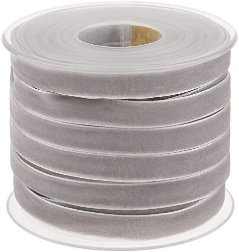 POFET 20 Yard 10mm breite Samtbandrolle,Zierband Zierborte Borte Band für Basteldekoration Hochzeit Party Geburtstag Geschenke - Grau