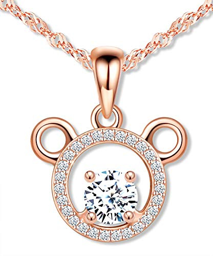 MicLee Damen Halskette 925 Sterling Silber Zirkonia Süßer Mickey Anhänger Kette mit Geschenkbeutel Super Geschenk für Paar Pärchen Mutter Tochter