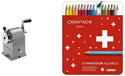 Spitzmaschine für Bleistifte aus Metall - eine hochwertige Geschenkidee zu Weihnachten mit Charakter von Caran d'Ache & CARAN D'ACHE 1285.718 Buntstifte Swisscolor, 18er Metalletui
