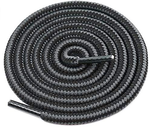 [Pair] Heavy Duty, durable round Boot Laces pair, Shoe Lace classic colours 180cm for hiking, running, working, casual (Grey/Black)