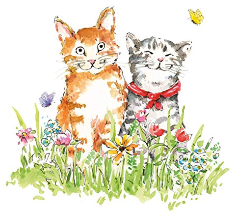 Servietten (2er Set / 40Stück) 3-lagig 33x33cm Katzen in Blumenwiese