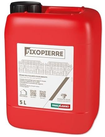 PAREXLANKO - Résine polyvalente pour enduit de façade - FIXOPIERRE - Bouche-pores - Régulateur de porosité - Gobetis d'accrochage - Barbotine - Favorise l'adhérence - Int/Ext - Blanc - 5L