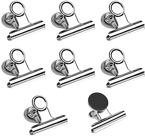 Schwer Silber Magnetclips, WJUAN 8 Stück 50mm × 48mm Clips für Kühlschrank, Kühlschrank Magnet Clips Maximale Öffnung 25 mm, Magnete für Magnettafel, Kühlschrank, Whiteboard
