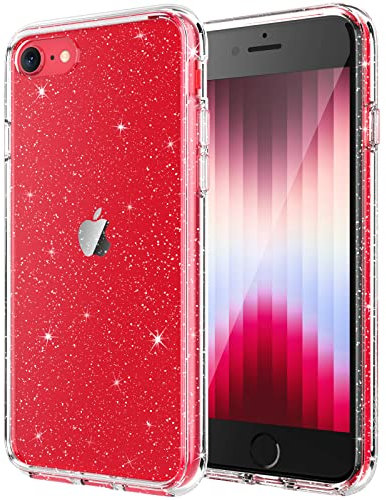 JETech Glitter Case for iPhone SE 3/2 (2022/2020 Edition), iPhone 8/7, 4.7-Inch, Bling Sparkle Shockproof Phone Bumper Cover, Cute Sparkly for Women and Girls (Clear)