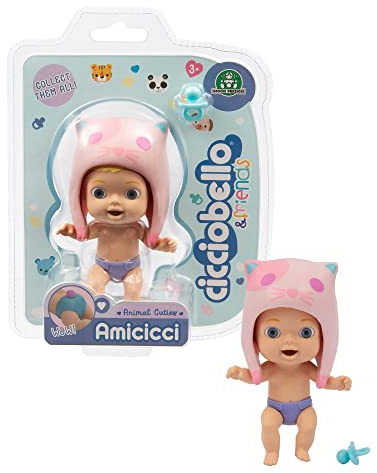 Cicciobello - Animal Cuties Cat Boy, Mini-Figur mit Tierhut und Zopf auf der Windel, für Mädchen ab 3 Jahren, CC038300, Giochi Preziosi