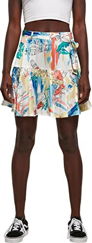 Urban Classics Women's TB5008-Ladies AOP Satin Mini Skirt, softyellowvacation, M