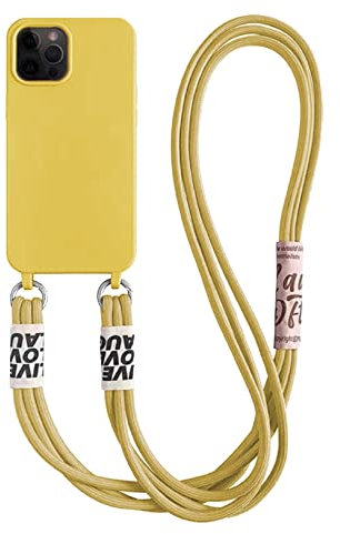 Emlivi Handykette Hülle für iPhone 12 Pro Max Necklace Handyhülle Nylon Schultergurt Liquid Silikon Cover mit Kordel zum Umhängen Schutzhülle mit Stylische Band Case für iPhone 12 Pro Max, Gelb