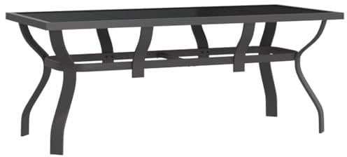 vidaXL Gartentisch Terrassentisch Tisch Esstisch Balkontisch Partytisch Glastisch Garten Gartenmöbel Grau Schwarz 180x80x70cm Stahl Glas
