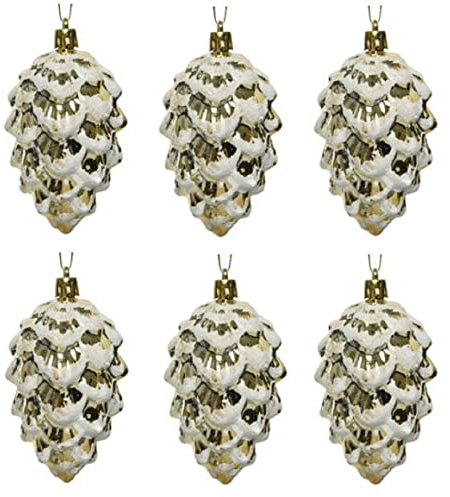 6er Set Anhänger PVC Zapfen Weihnachtskugeln Baumschmuck bruchfest Christbaumschmuck für innen und außen (hellgold)