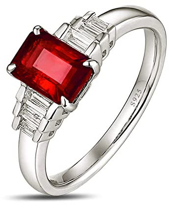 Banemi Ring Schmuck Egirl Eternity Ring Silber 925 Rot Rechteckig Zirkonia Sinnvolle Geschenke für Freundin Größe 60 (19.1)