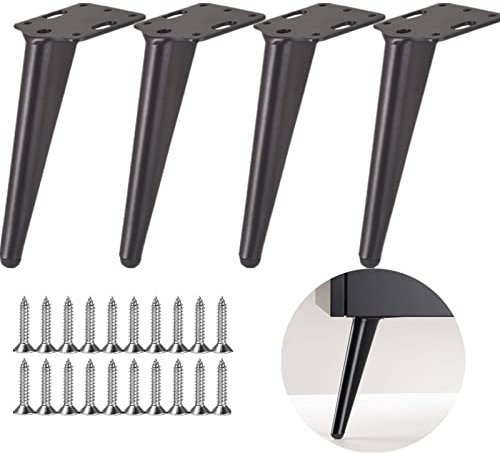4 Pieds de Meubles Metal Noir, Pied Canapé Moderne, Pied de 15cm pour Table Basse, Meuble TV, Armoire Salle de Bain avec Vis+Protection du Sol+Base Silencieuse Antidérapante