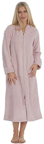 JACK NORTH Ladies Extra Long Fleece Zip-Up Dressing Gown | Super Soft Warm Winter Robe | No Collar | Herringbone Textured Comfort Loungewear